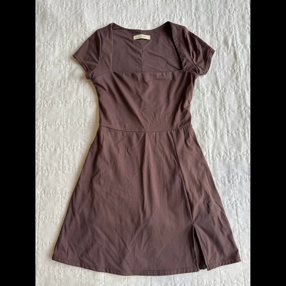 QINSEN Womens Square Neck Tennis Dress Short Sleeve Built in Shorts with Pockets - Picture 2 of 6